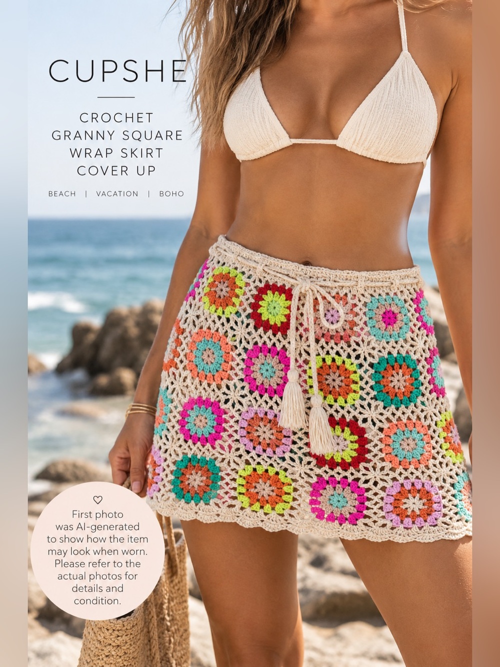 CUPSHE Crochet Granny Square Wrap Skirt Cover Up Size M